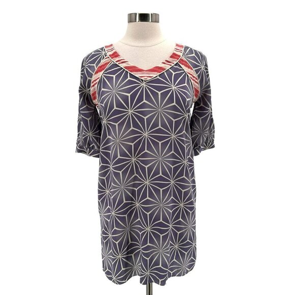 Geren Ford Silk Boho Blue Red Tunic Dress Womens Medium - Picture 1 of 6